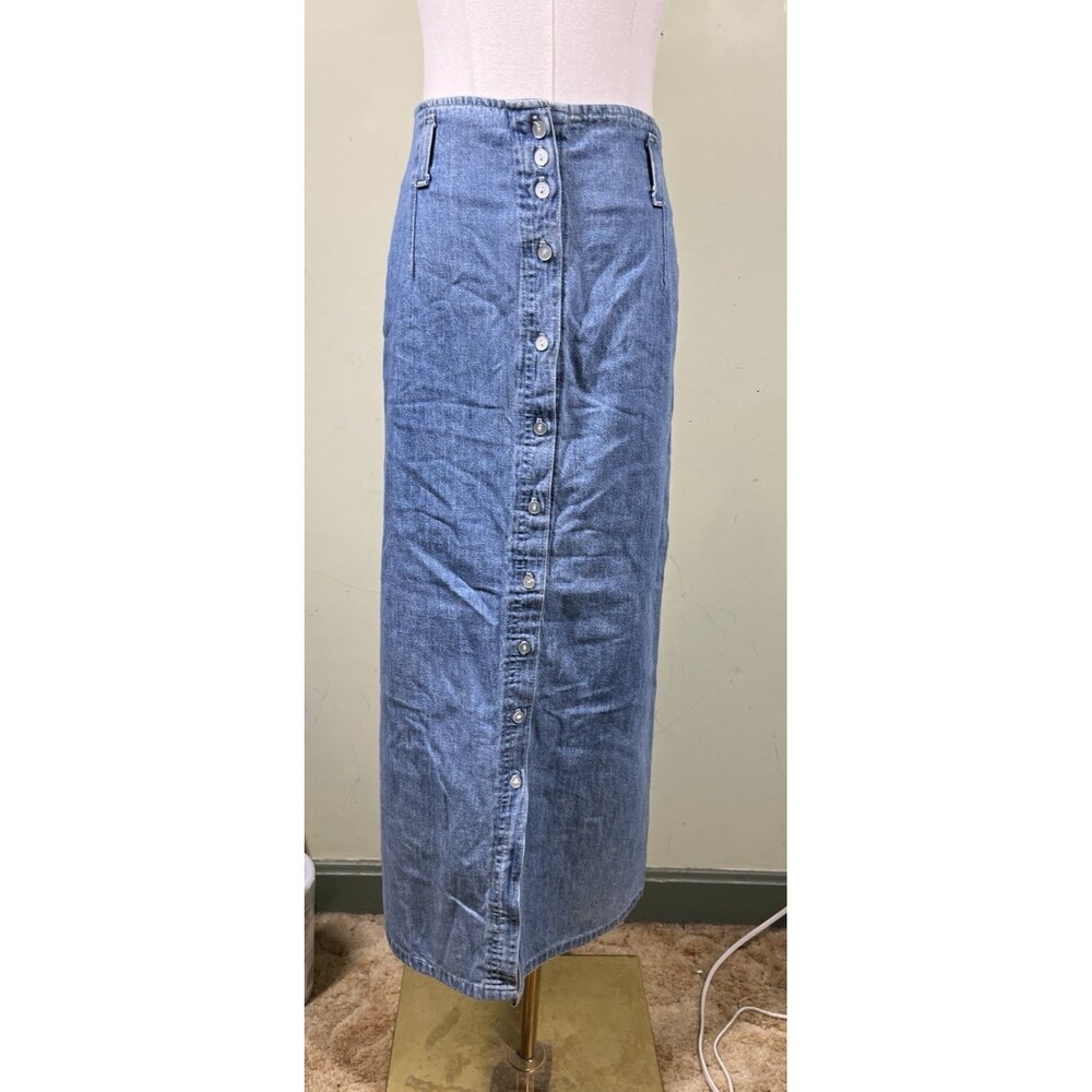 Vtg Hunt Club 18 Denim Maxi Skirt Blue High Waist Button Front Western Cottage